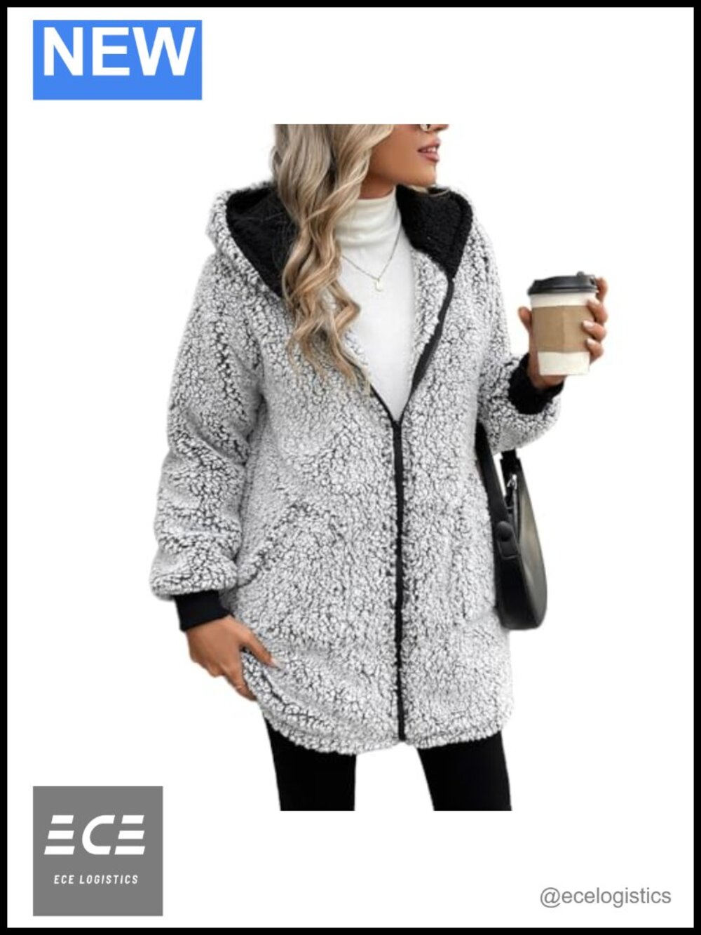 Women's Sherpa Fleece Zip-Up Hooded Jacket with Pockets